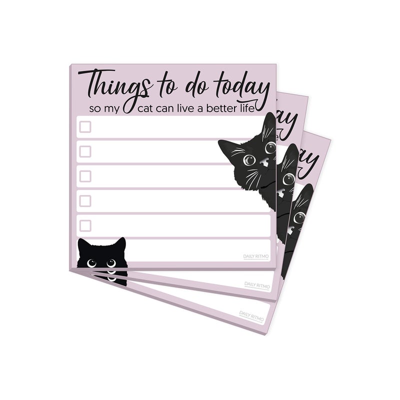 DAILY RITMO Mini Cat Funny to Do List Sticky Notes | Things to Do Today So My Can Can Live a Better Life | Cat Lover Gift | 3x3 inches  3-Pack by DAILY RITMO - Image 1